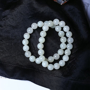 天然和田玉青海料白玉圆珠手链 女款羊脂白玉简约款手串饰品礼物