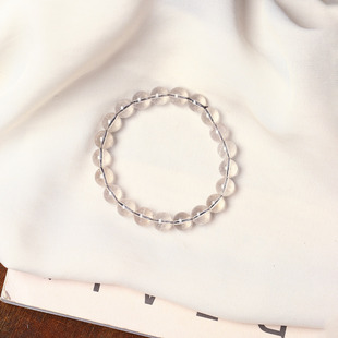 工厂处理 天然水晶银发晶圆珠单圈手链 女款水晶发晶手串饰品礼物