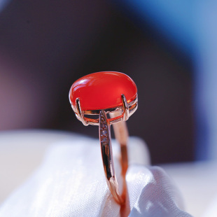 红玛瑙饰品戒指 女款 特价 清货天然红玛瑙镀银镶嵌戒指戒面成色好