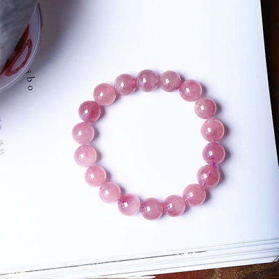 克价超值 天然粉水晶老矿马粉圆珠款单圈手链 女款粉晶手串饰品