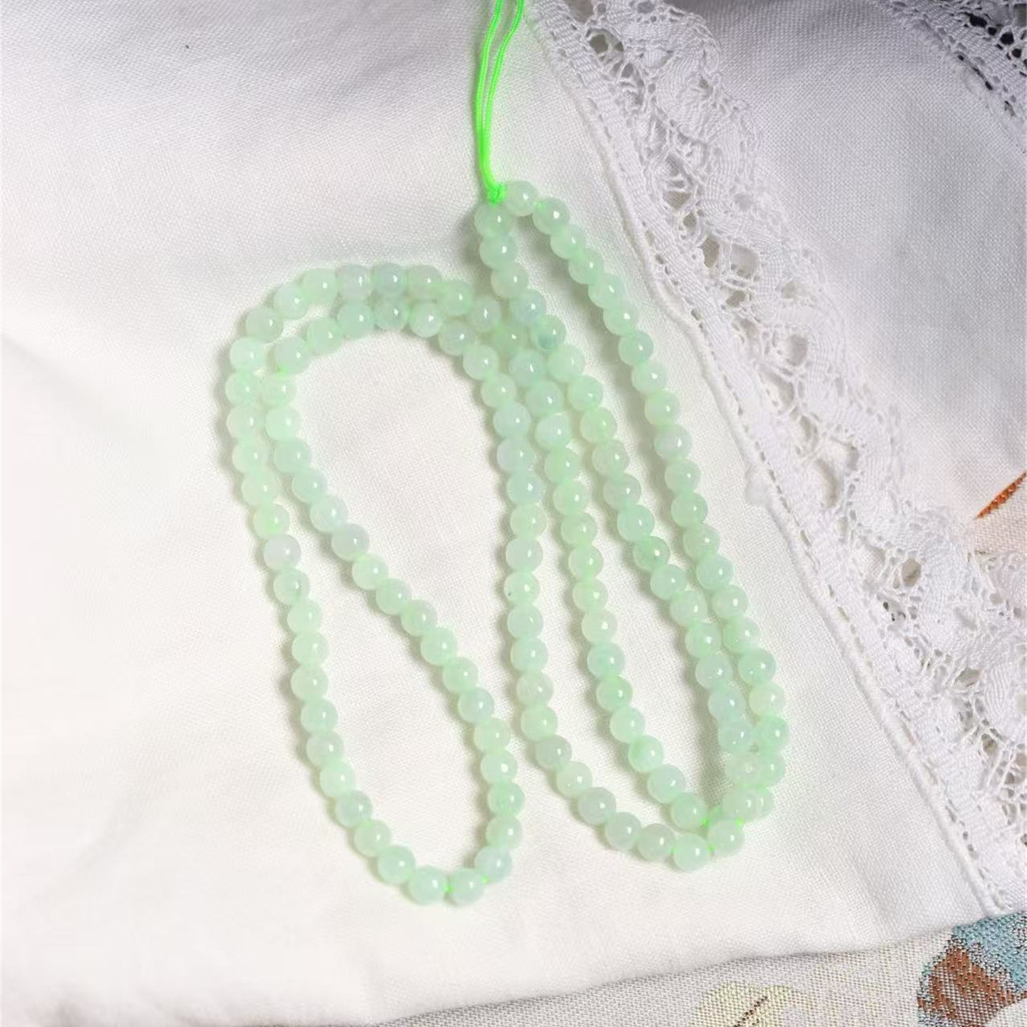 天然A货翡翠缅甸料糯种圆珠款项链 女款正品A货翡翠手链项链饰品