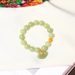 手串饰品 玉石设计款 天然和田玉青黄口圆珠原创搭配款 单圈手链女款