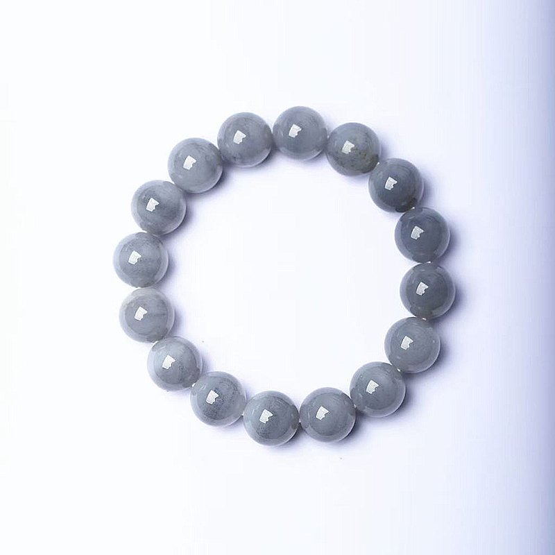 天然和田玉白肉青花圆珠款手链 油润感好 男女款玉石手链饰品