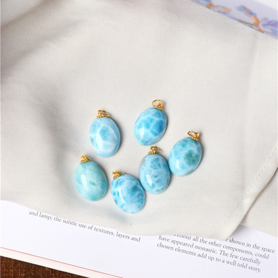 天然海纹石蛋面裸石纯银扣头镶嵌款吊坠 女款水晶锁骨链挂坠饰品