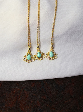 天然原矿绿松石纯银镶嵌款吊坠 女款绿松挂坠锁骨链饰品礼物