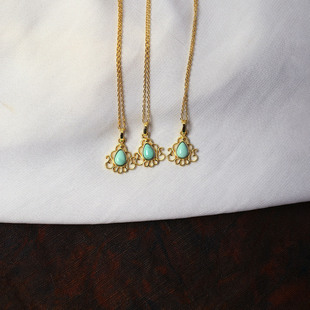 绿松挂坠锁骨链饰品礼物 女款 天然原矿绿松石纯银镶嵌款 吊坠