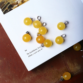 天然俄料蜜蜡圆珠坠子纯银扣头镶嵌吊坠 琥珀锁骨挂坠饰品 女款