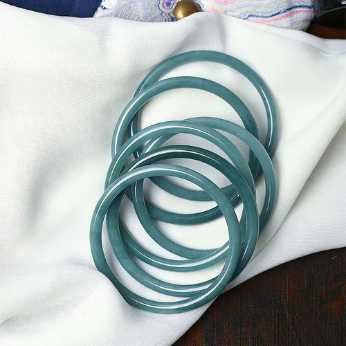 天然A货翡翠危料蓝水细条叮当手镯 女款翡翠镯子饰品礼物