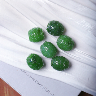 天然俄罗斯碧玉雕刻回纹桶珠款路路通吊坠 男女玉石手链配件饰品