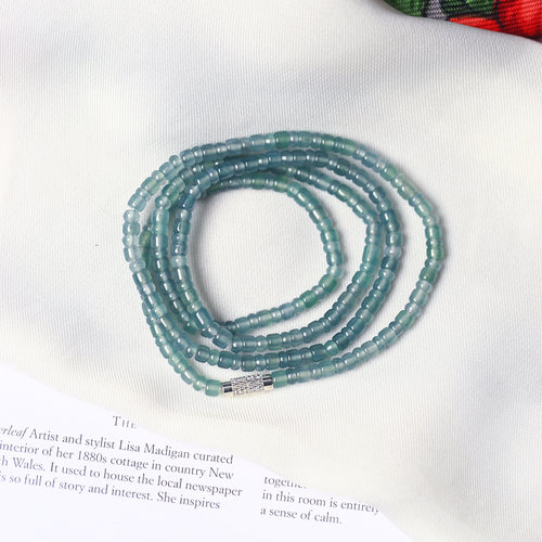 天然A货翡翠危料冰透蓝水桶珠款项链 女款翡翠锁骨链饰品