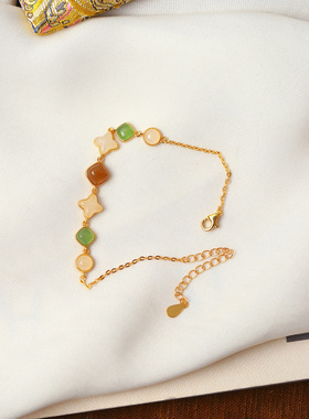 天然和田玉糖料白玉碧玉纯银镶嵌多宝色款手链女款玉石镶嵌款饰品