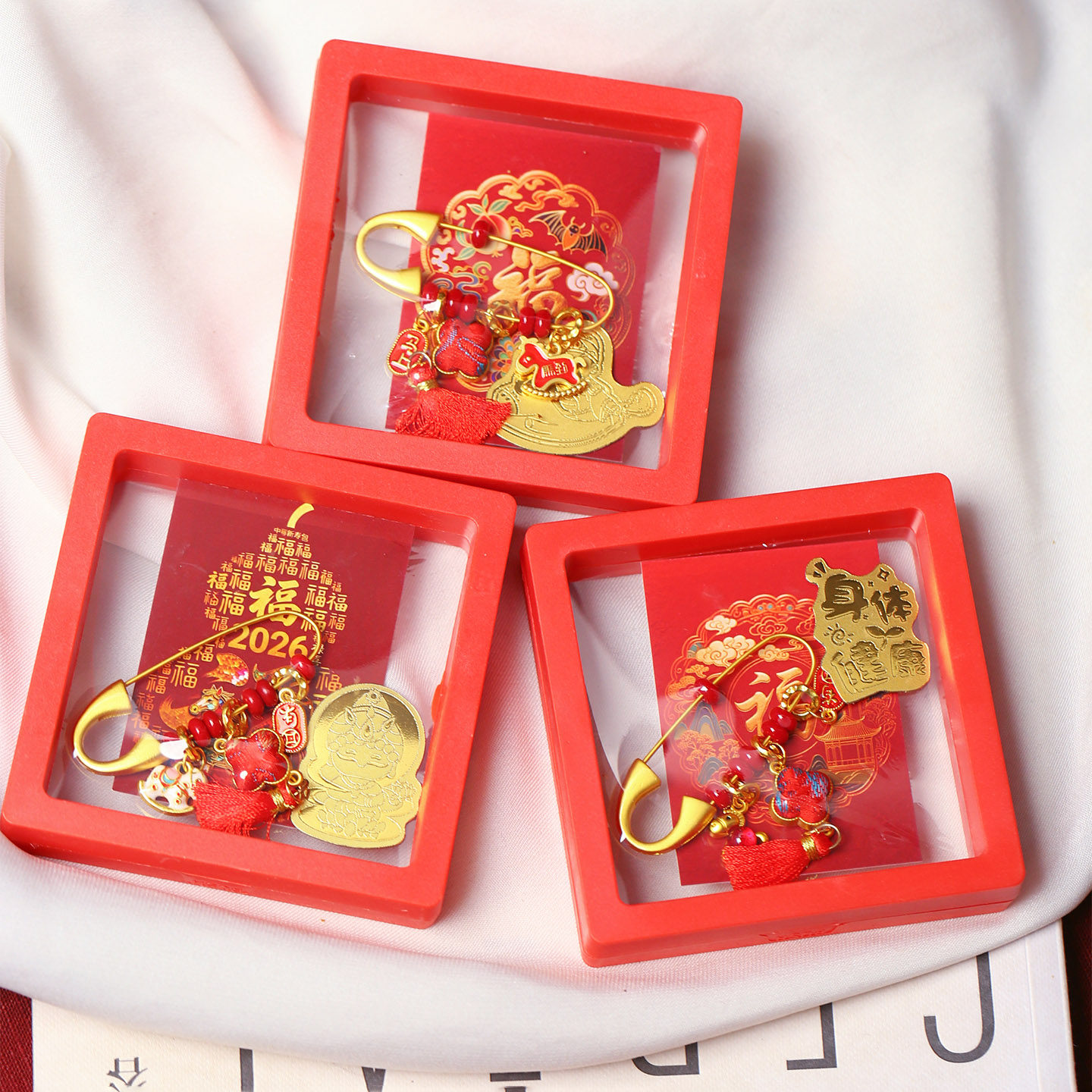 手工原创宋锦四叶草马年吉祥物马上有钱款胸针 女款民族风款挂饰