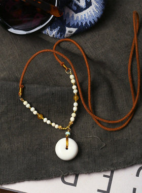 天然猛犸象牙平安扣款吊坠 男女款文玩猛犸牙扣子挂坠毛衣链饰品