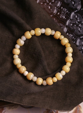 天然优化黄色塑料鼓珠盘珠款手链 半玉化料 男女款水晶手链饰品