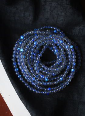 天然透体蓝光拉长石圆珠三圈手链