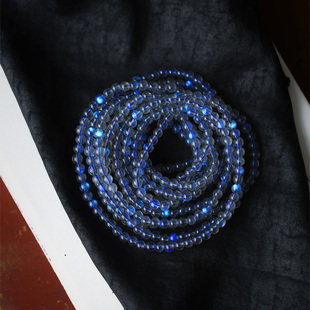 天然透体蓝光拉长石圆珠三圈手链 女款强蓝光灰月光水晶饰品礼物