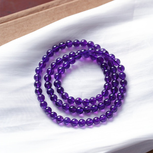 天然乌拉圭紫水晶三圈手链 款 女款 饰品 实物颜色浓郁晶体干净推荐