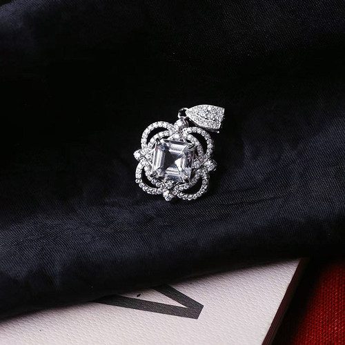 天然全净体白水晶方糖裸石纯银镶嵌款吊坠女款水晶彩宝挂坠饰品