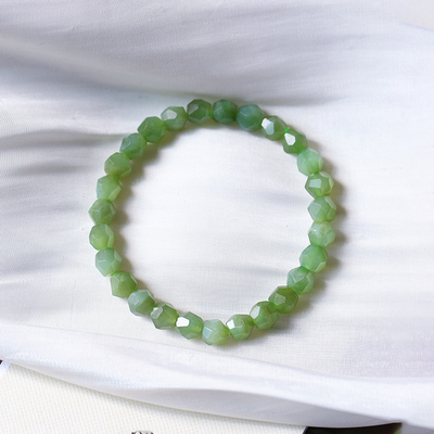 天然俄罗斯碧玉切面珠款单圈手链 男女玉石手串素圈饰品礼物