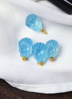 天然水晶海蓝宝雕刻小狐狸款吊坠 女款水晶冰透海蓝宝挂坠饰品