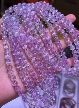 天然冰透拉丝猫眼料紫锂辉圆珠三圈款手链 女款淡紫色水晶饰品