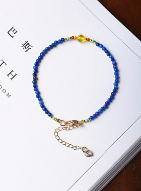 天然青金石圆珠搭配蜜蜡圆珠原创搭配款手链 女款青金石水晶饰品