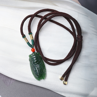 天然俄罗斯碧玉雕刻一鸣惊人款吊坠 男女款玉石玉蝉挂坠饰品