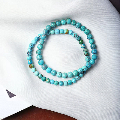 天然湖北原矿绿松石老型珠款手链有铁线纹矿坑男女款绿松手串饰品