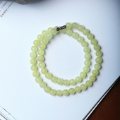 玉石颈链妈妈链饰品 女款 天然和田玉冰料黄口柔光面圆珠款 项链