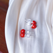 原矿朱砂红砂纯银镶嵌耳钉小众独特 女高级感气质圆珠耳钉耳饰