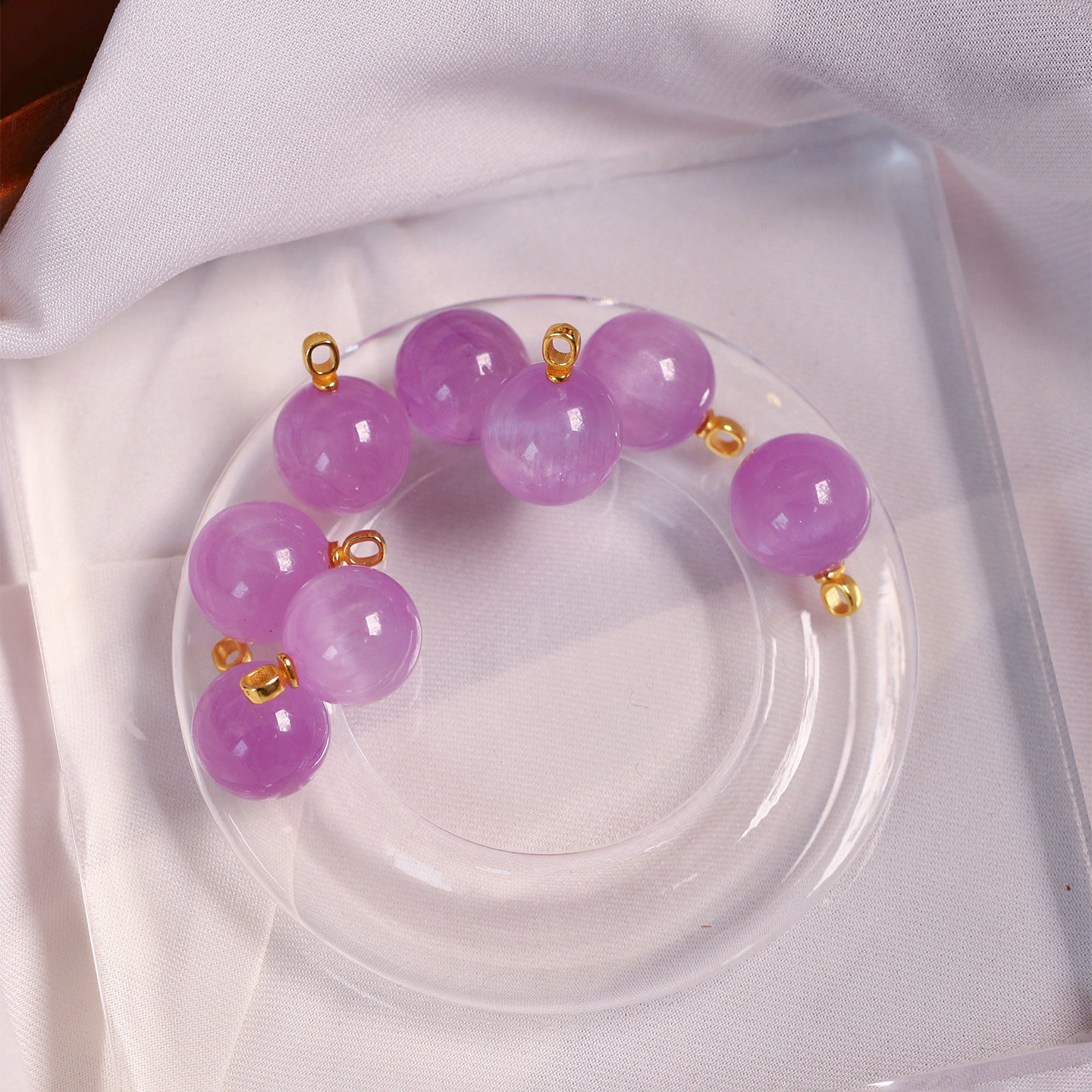 天然水晶紫锂辉圆珠纯银扣头镶嵌款吊坠 女款锁骨链挂坠饰品