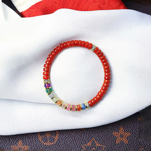 天然川料满色满肉南红玛瑙直切药片珠搭配水晶原创款 饰品 手链女款