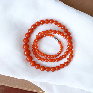 天然南红玛瑙圆珠款 水红料毛衣链 塔链项链樱桃红原矿四川凉山正品