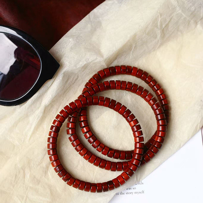 天然印度料小叶紫檀直切药片珠款手链 玻璃底 男女款文玩手串饰品