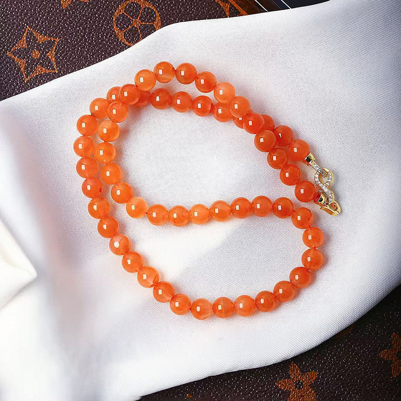 天然南红玛瑙川料樱桃红圆珠款项链 女款水晶玛瑙南红颈链饰品