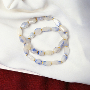 工厂处理 天然水晶蓝线石随形单圈手链 男女款水晶手串饰品礼物