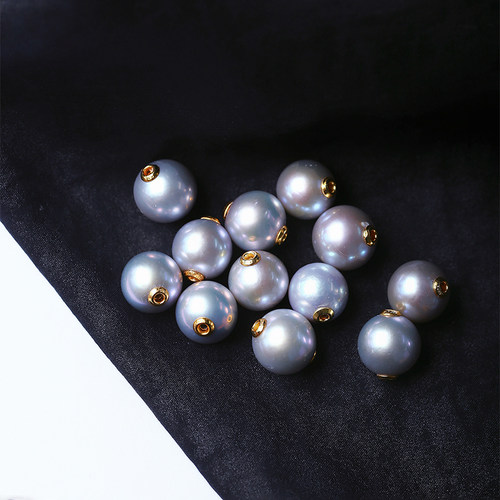 天然淡水灰珍珠纯银贴片镶嵌路路通款吊坠配件女珍珠锁骨挂坠饰品