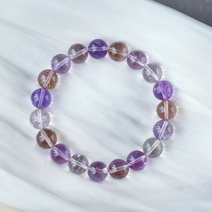 克价超值 天然紫黄晶手链水晶圆珠手串 女款冰透紫黄同体款素圈