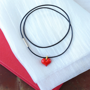 朱砂毛衣链挂坠饰品 女款 天然高含量原矿朱砂精品红砂爱心款 吊坠