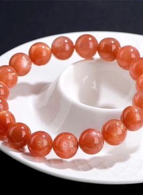 天然水晶橙月光石圆珠款单圈手链 女款橙色月光石手串饰品礼物