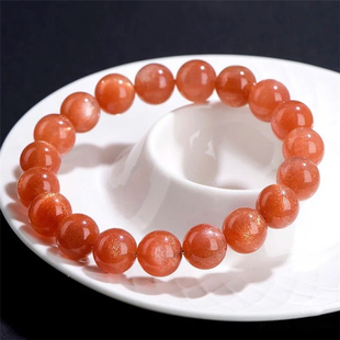 橙色月光石手串饰品礼物 女款 天然水晶橙月光石圆珠款 单圈手链