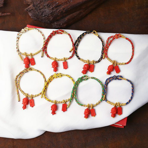 原矿朱砂红砂本命佛手绳手串单圈手链手工编织男女本命年