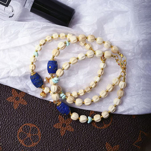 天然猛犸象牙雕刻百香籽珠搭配青金石配件原创手链女猛犸手串饰品