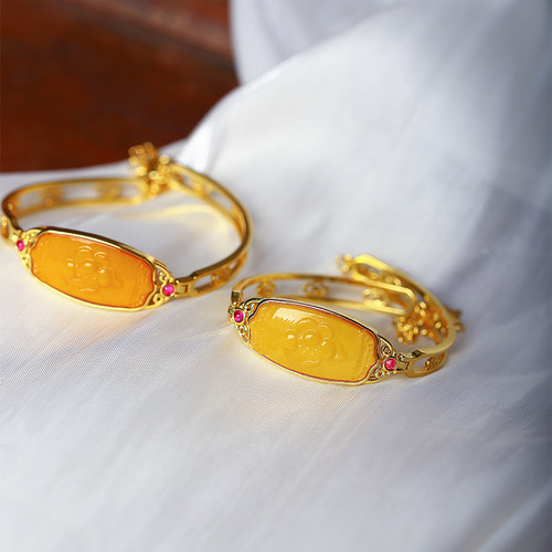 天然蜜蜡老蜜蜡雕刻荷花手镯