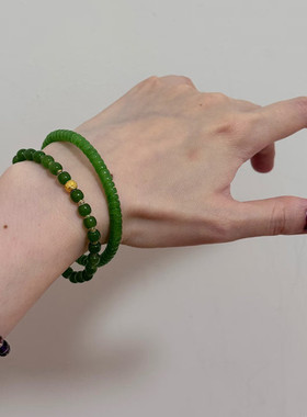 天然和田玉碧玉直切药片珠款手链 料子冰透细度好 玉石饰品礼物