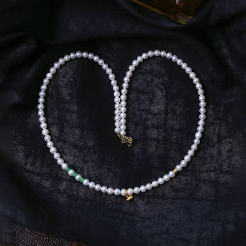 天然淡水珍珠搭配翡翠925银配件原创款项链 女款珍珠简约款锁骨链