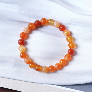 福利 天然原色玛瑙手链圆珠单圈手串自然橙黄条纹玛瑙男女款