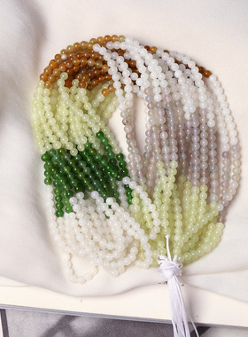 精品天然和田玉冰透多宝色圆珠款手链佛珠链男女款玉石手串饰品