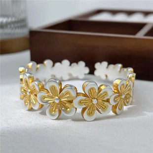 999足银描金桃花款手镯 女款大克重纯银开口时尚镯子饰品礼物