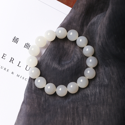 精品 天然和田玉青海料老料白玉圆珠款手链 男女款高端玉石手串